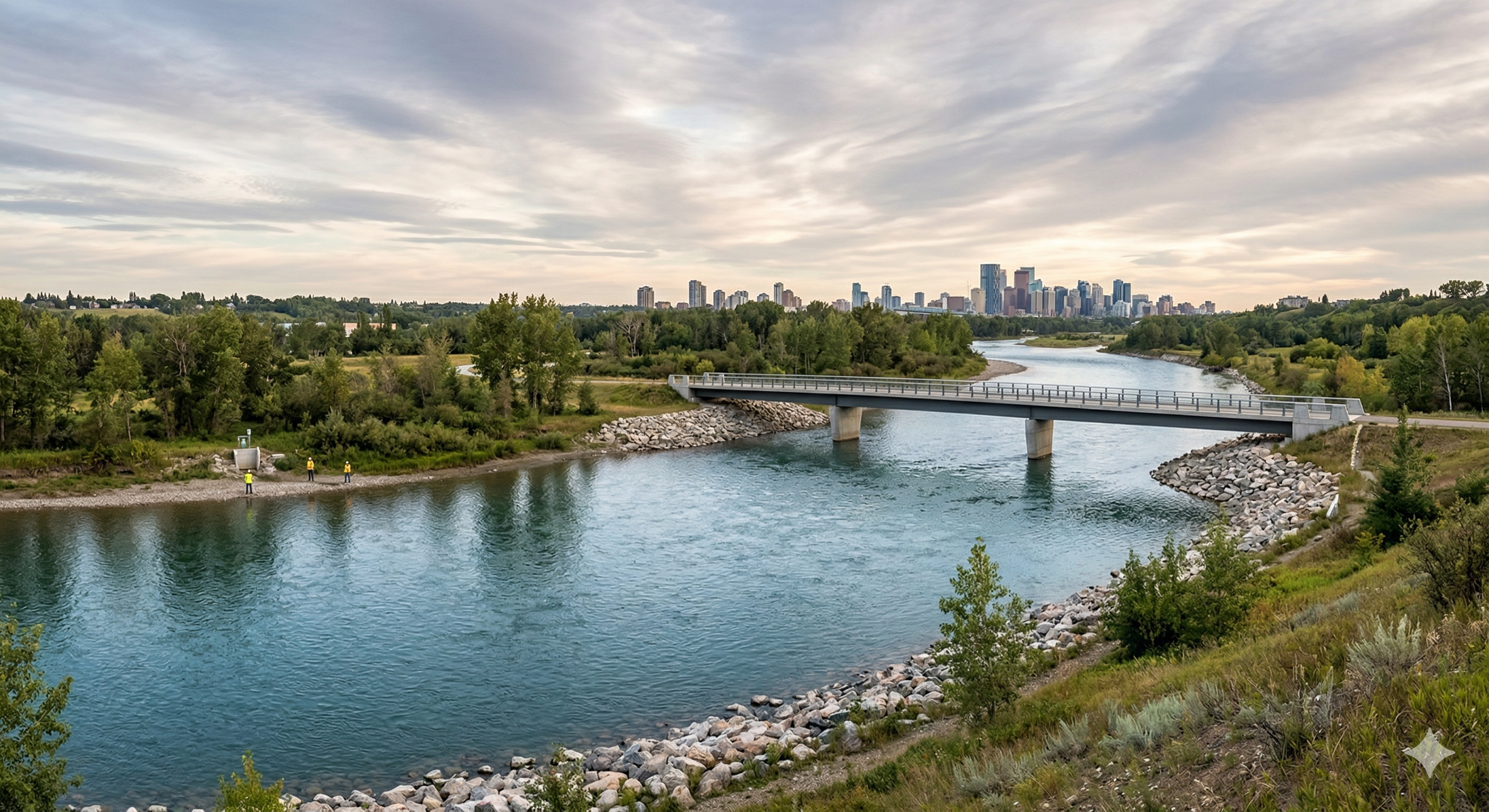 River with bridge and city skyline